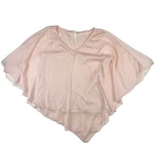 JM Collection Blouse 3X Pink Flowy Asymmetrical Hem Wide Sleeve Airy Sparkly Top